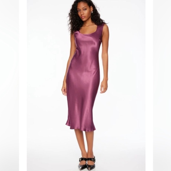 Dynamite Plum Satin Midi Dress - Picture 1 of 6